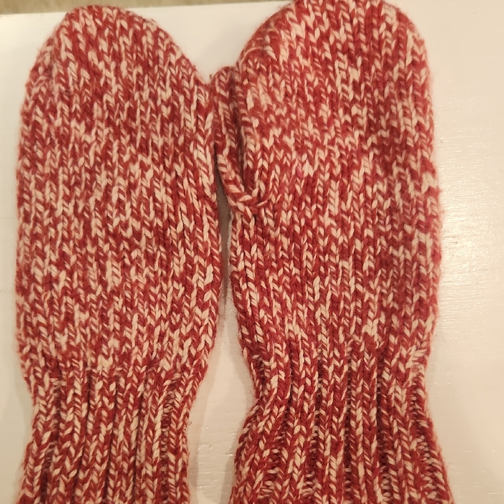 J. Crew Red and White Knit Mittens